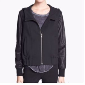 Helmut Lang Hooded Leather-Sleeve Bomber Jacket